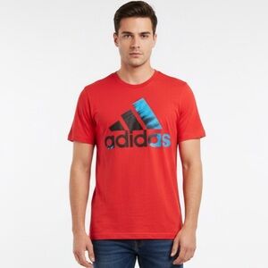 Adidas Red Three-Stripe Logo T-Shirt Size Large